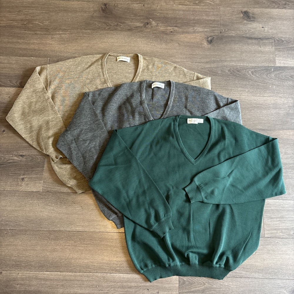 St. Croix Shop Knits Mens XL 100% Wool USA V Neck Pullover Lot Green Gray Brown
